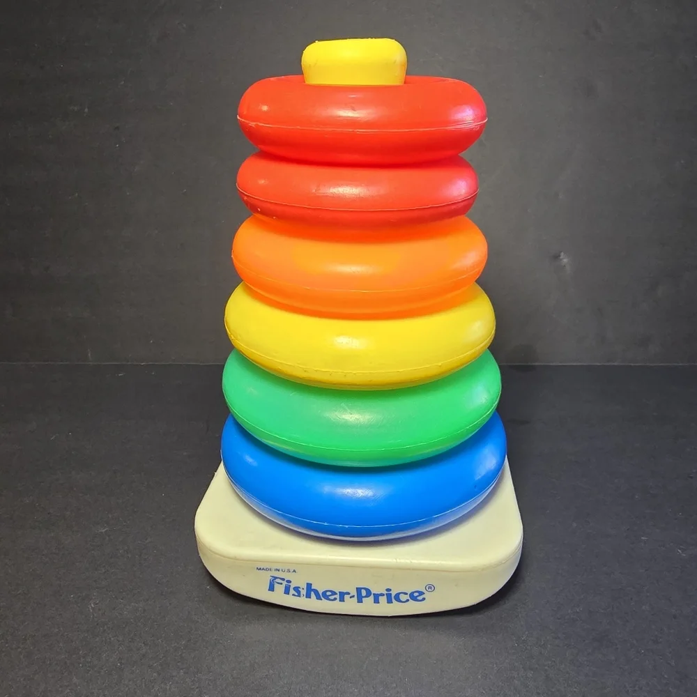Vintage Fisher Price Rock A Stack Childs Play Game 6 Rings Plastic Base & Pole